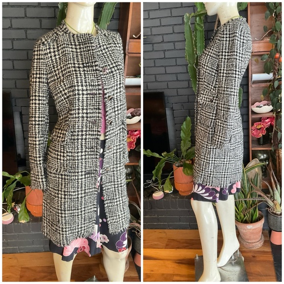 Vintage Tweed Wool Houndstooth Brooks Brothers Long Coat - Picture 3 of 10